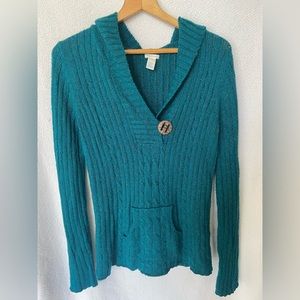 Maurice’s Teal Sweater with Wooden Button